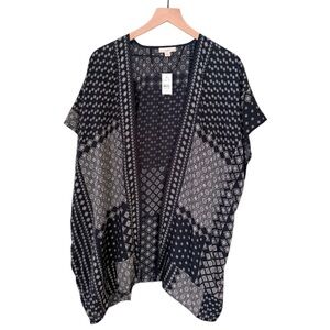 NWT Loft Floral Geometric Pattern Short Sleeve Open‎ Front Kimono Top Blue XS/S